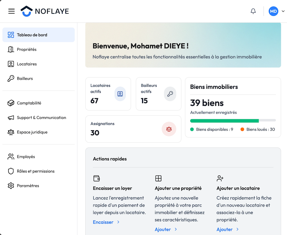 noflaye dashboard screen